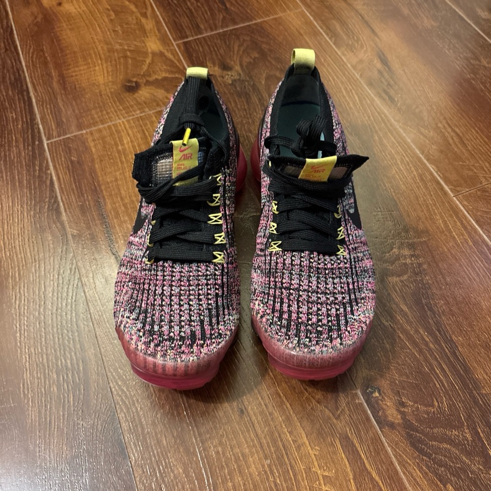 Nike Women’s Flyknit Running Sneakers - Pink/Black with Yellow Accents